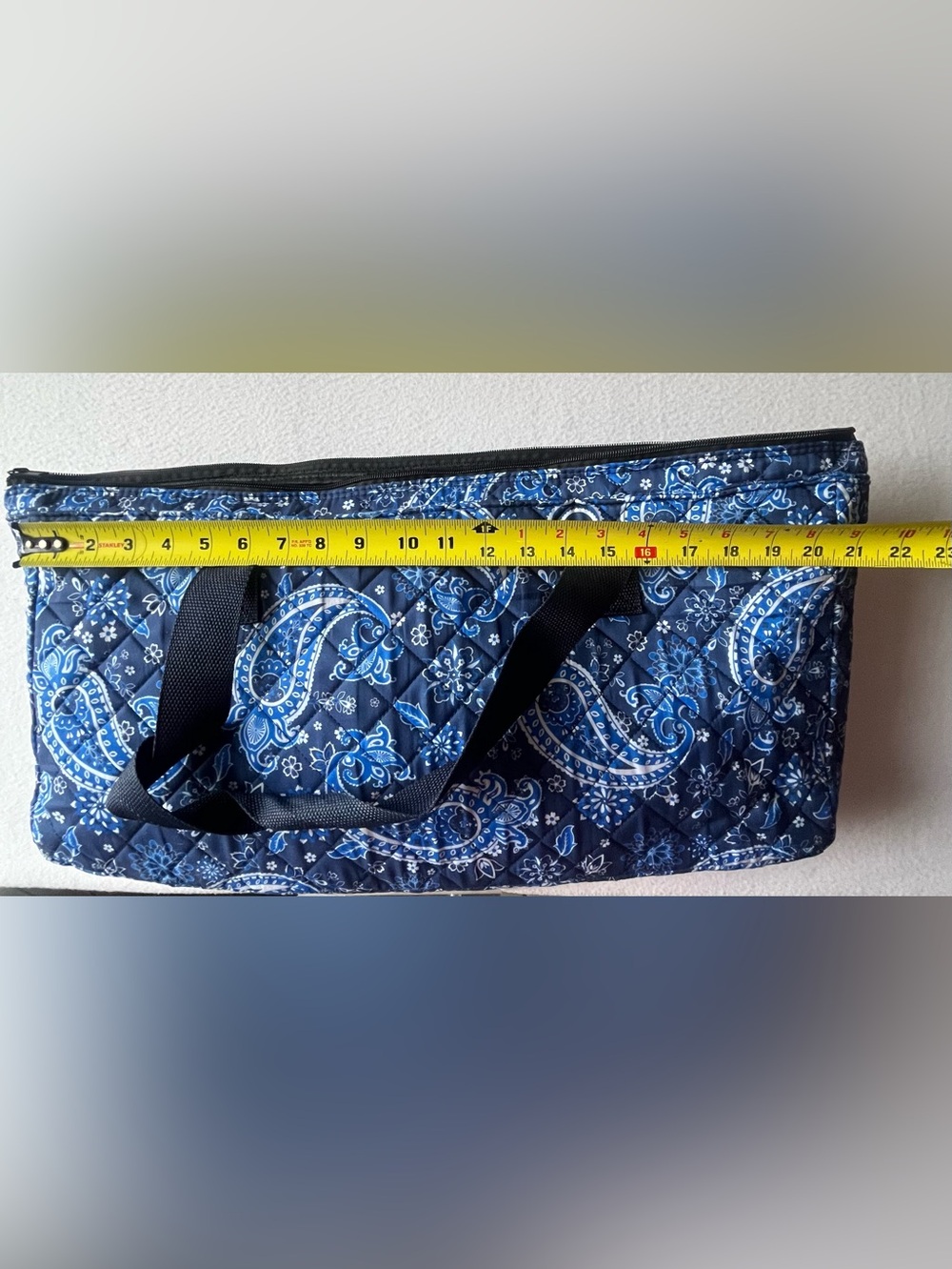 Quilted Paisley Mahjong Tote in Blue - Picture 3 of 4